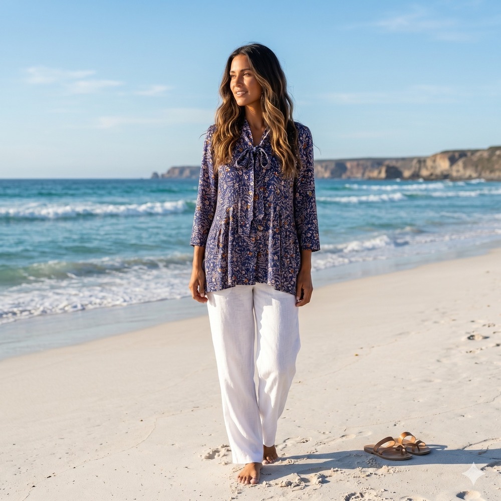 Maeve Floral Tie Neck Navy Blue Button Down Anthropologie Top‎ Size Medium